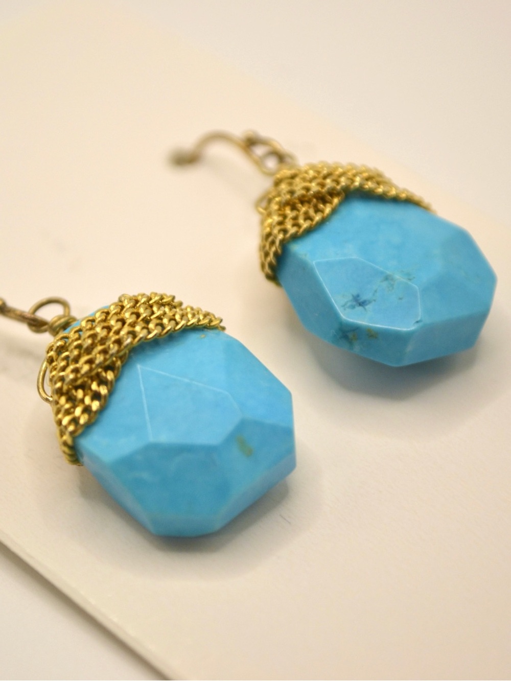 Gold-Finish Turquoise Drop Earrings - Women's Jewelry - Picture 3 of 7